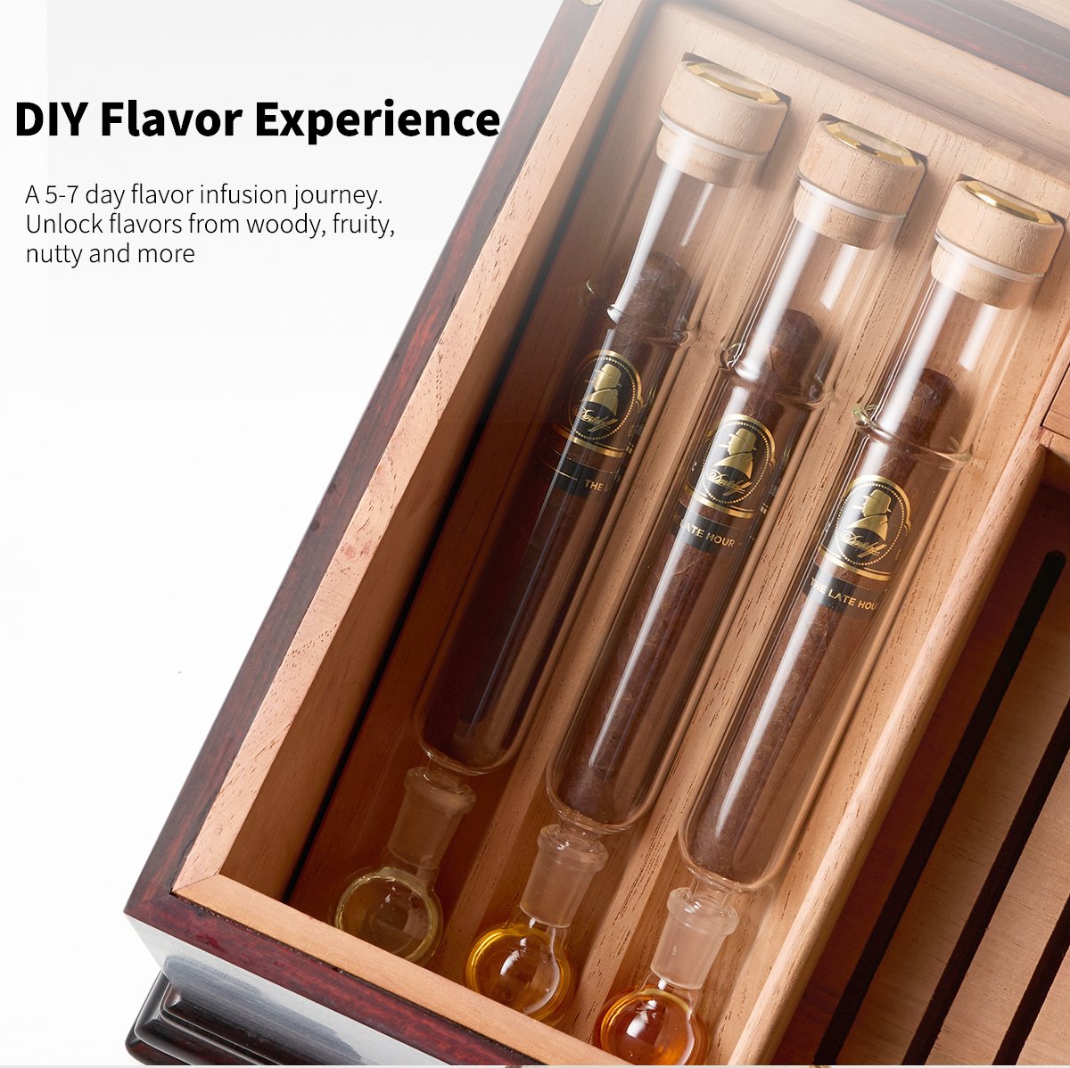 Large Desktop cigar Humidor, Handmade Hardwood Case with Glass Flavor Infusion Tubes 2 宝鼎 02